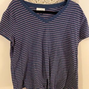 Navy blue and pink striped shirt